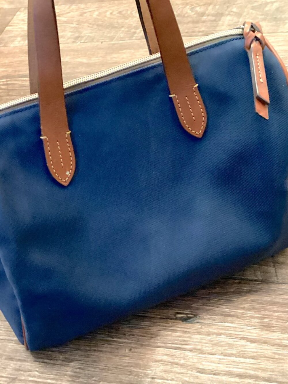 Dooney and Bourke Satchel Bag Purse, Navy Nylon Medium Size Leather - Picture 5 of 8
